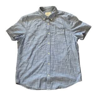St Johns Bay Button Down Shirt Men XL Blue Short Sleeve Cotton Casual Pocket